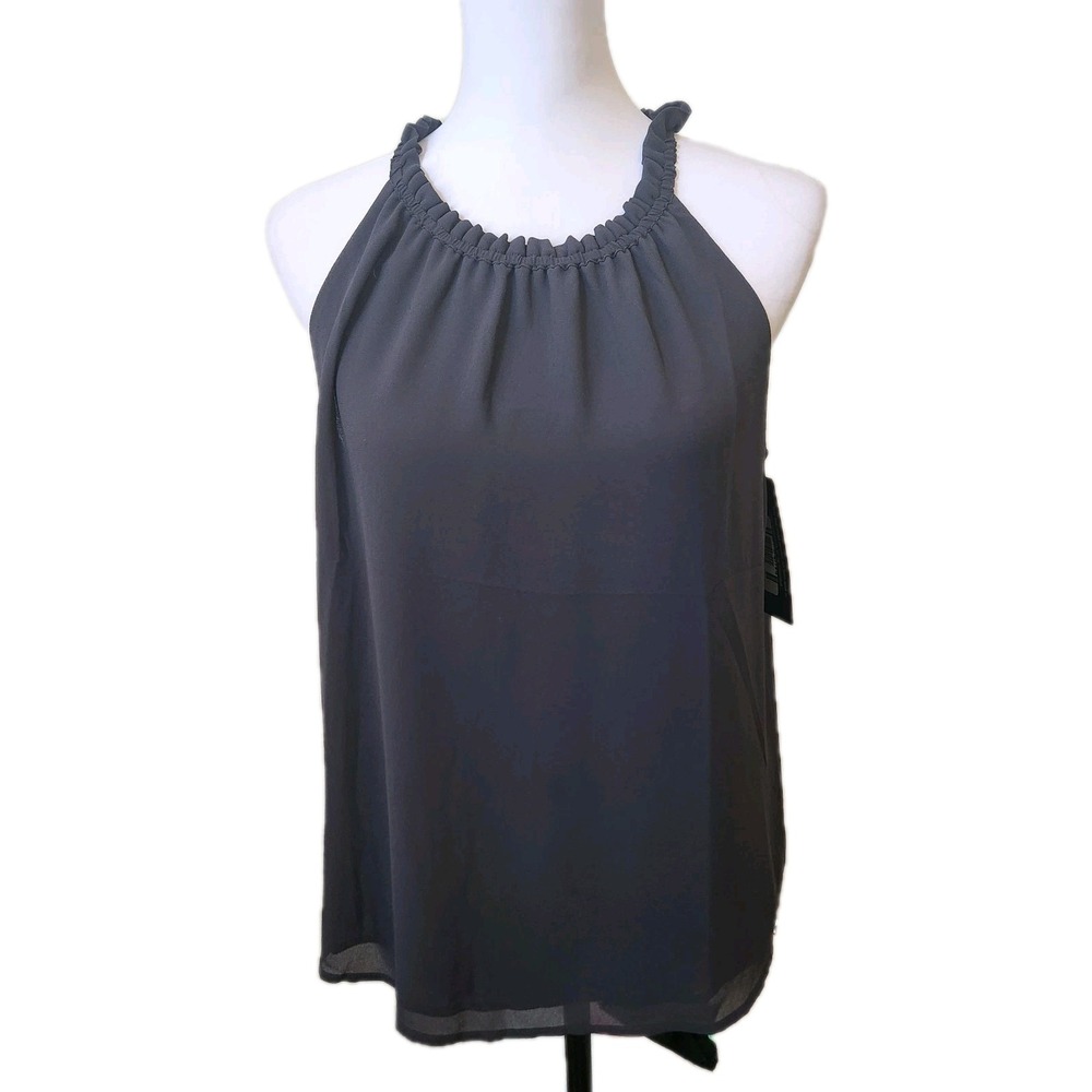 Daily Look NWT Size M Tank Mock Halter Charcoal Gray Flowy Professional Career
